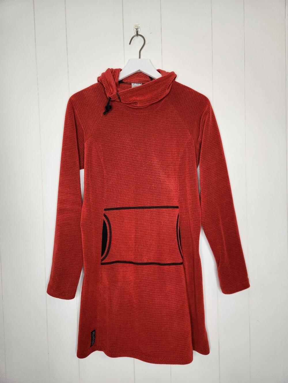 Melanzana Red Waffle-Knit Hooded Pullover with Pocket Women's Size Large